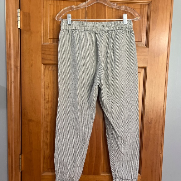 J crew factory linen drawstring ankle pants black and white striped - Picture 2 of 7